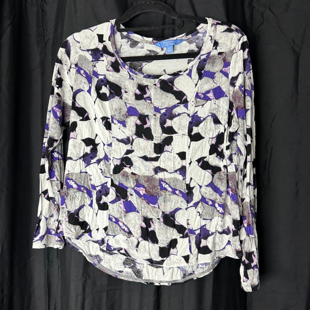 Simply Vera Vera Wang Women's Petite Large PL Purple Long Sleeve Top